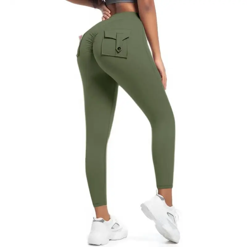 Military green polyester leggings