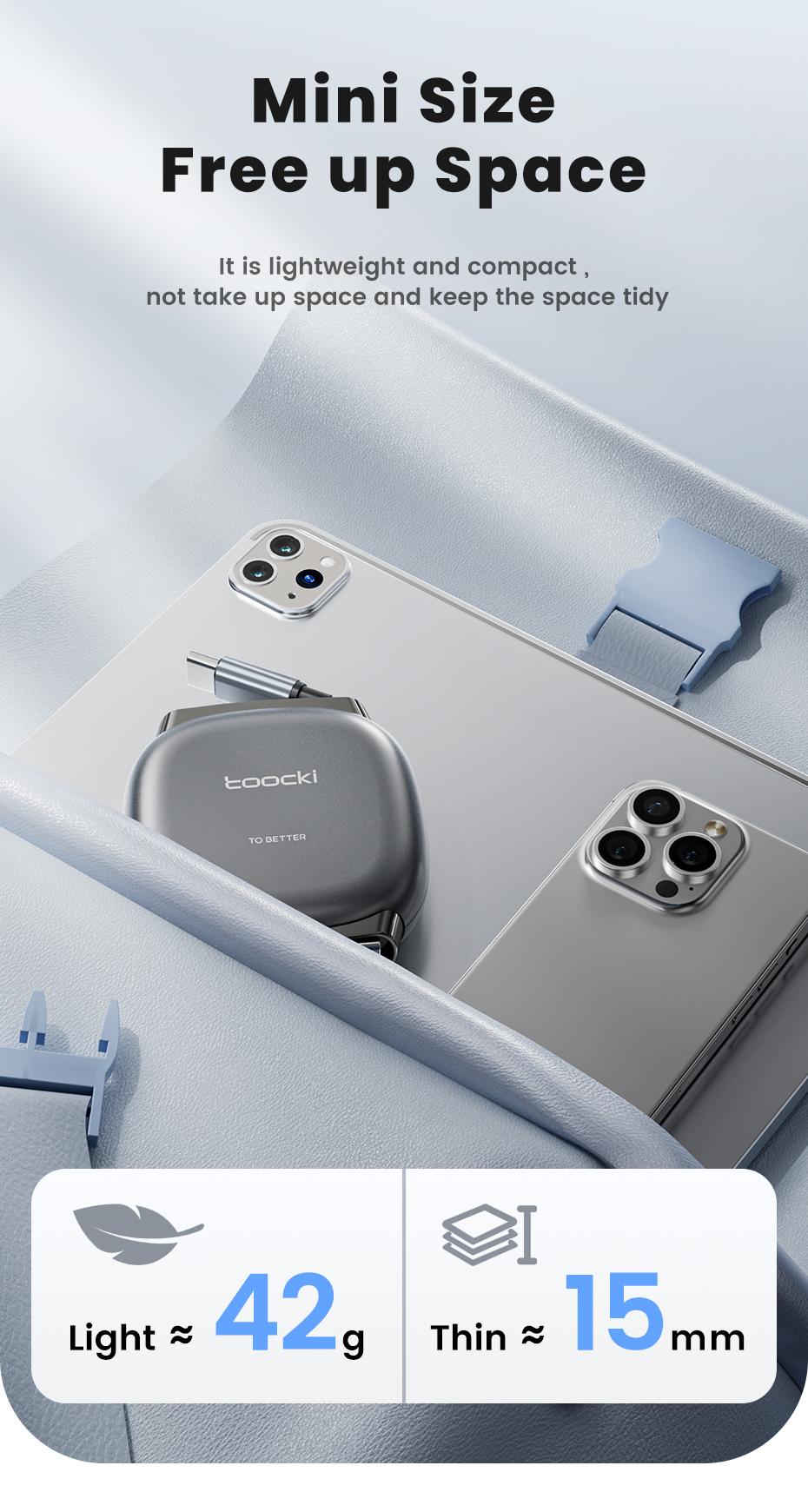 Toocki 100W USB C to USB C Retractable Cable Super Fast Charging For iPhone 16 15 Pro Max iPad Macbook Samsung S24 S23 Laptop Xiaomi Type C Cable PD 27W Type-C To Lightning Data Cable For iPhone 8-14 Series 1M