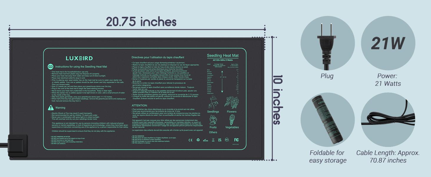 LUXBIRD 2 Pack 10"x 20.75" Seedling Heat Mat and Digital Thermostat Controller Combo Set (120v US Plug)