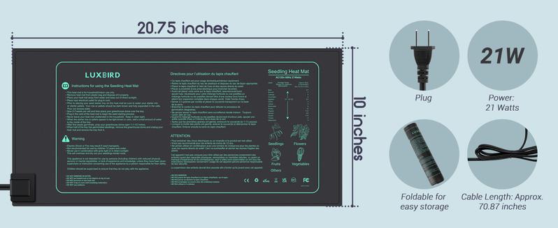 LUXBIRD 2 Pack 10"x 20.75" Seedling Heat Mat and Digital Thermostat Controller Combo Set (120v US Plug)