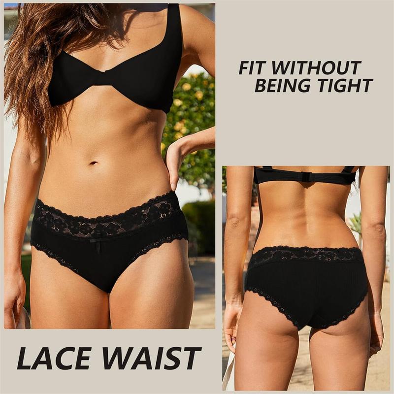 LEVAO Cotton Underwear for Women Breathable Lace Low Rise Bikini Panties Women's Hipster Underpants S-XL 6 Pack