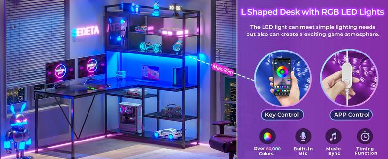 SEDETA 58-inch L-Shaped Computer Desk Gaming Table Furniture Office Organizer Keyboard Printer Modern Laptop Mouse Design