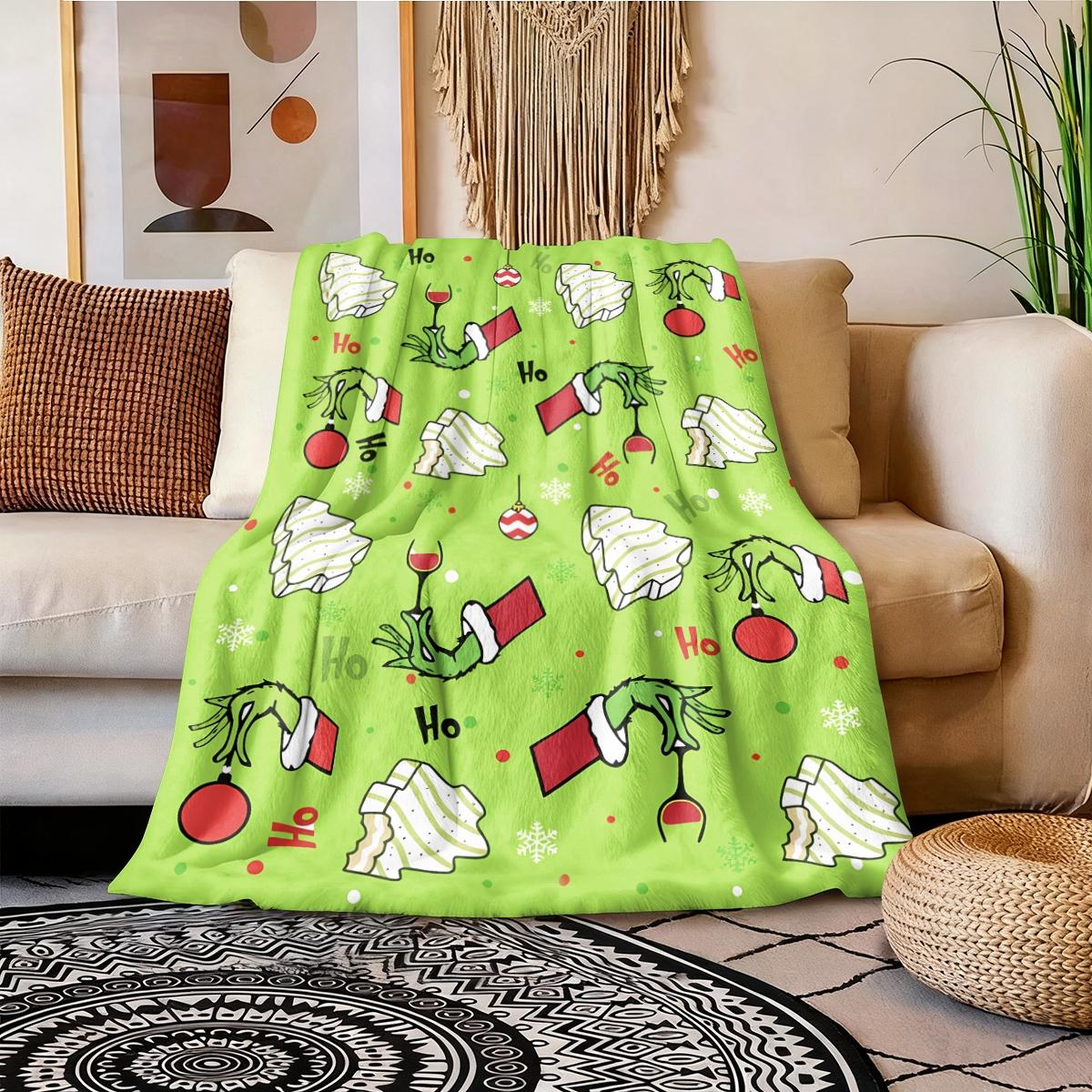 Christmas Grinch Blanket Soft Flannel Throw, Perfect Holiday Gift, Multi-Size Comfortable Bedding, Ideal for Home Use & Festive Decor