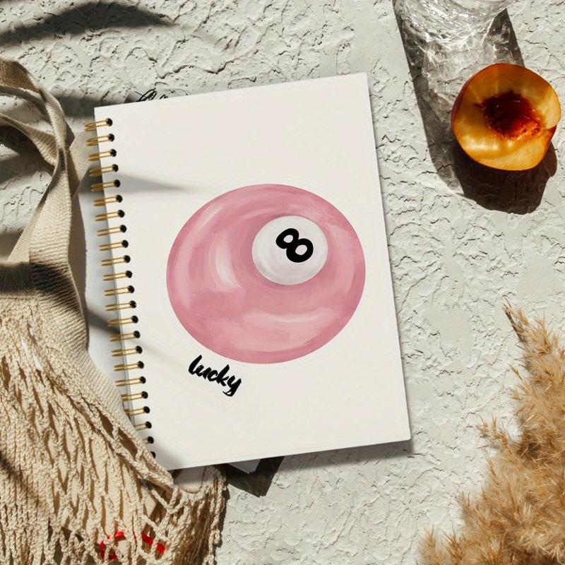 Pink 8 Ball Pattern Spiral Notebook, Spiral Notebook Journal, 1 Count Aesthetic Hardcover Notebook with 50 Pages, Office Stationery & Supplies for Student Teacher