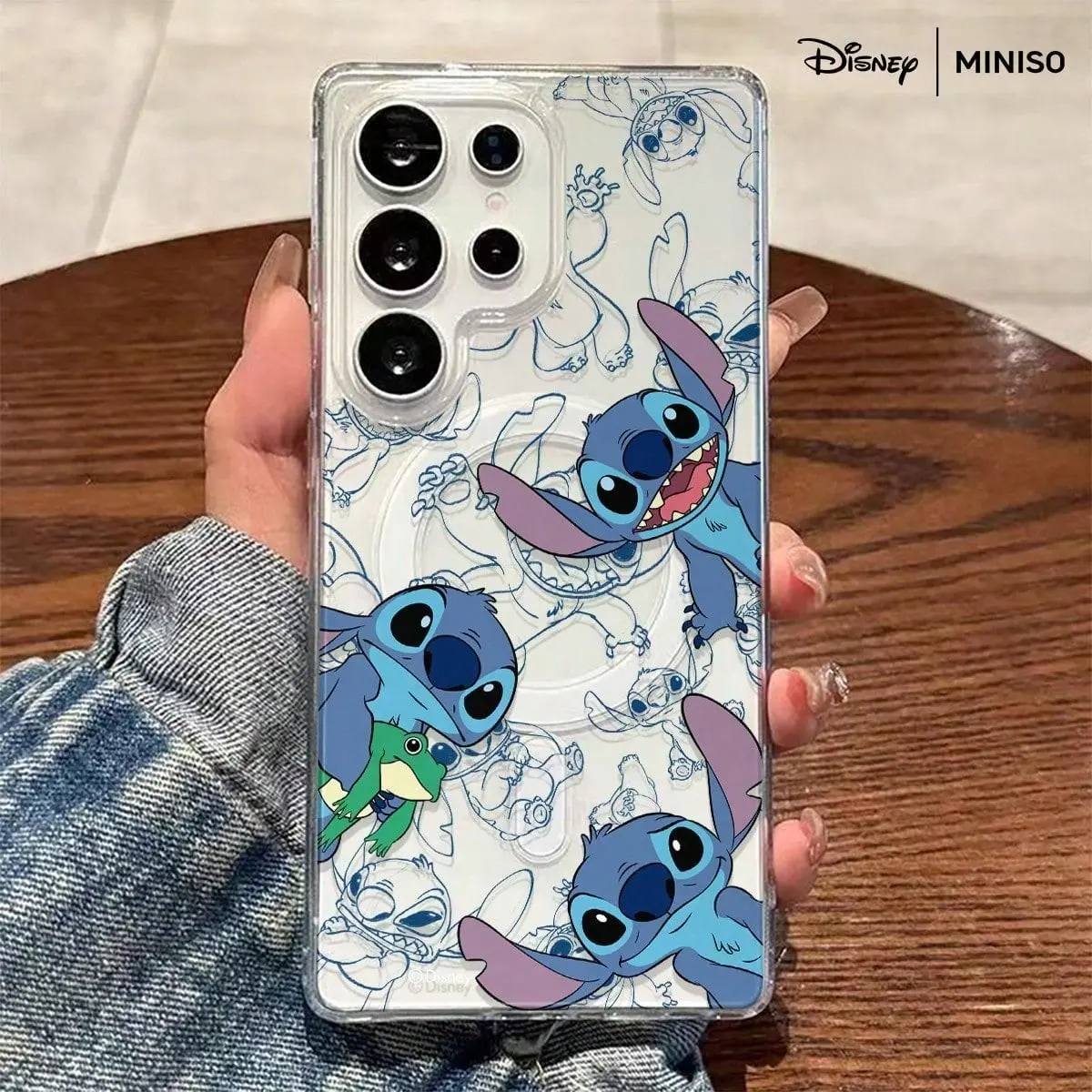 Disney Stitch & Frog All-Over Print Transparent Magnetic Shockproof Phone Case, Multi-Model Shockproof Smartphone Accessories (Phone Shell, Protective Cellphone Shell, Smartphone Casing) for Samsung S26, S25, S24, S23, S22 Series Devices