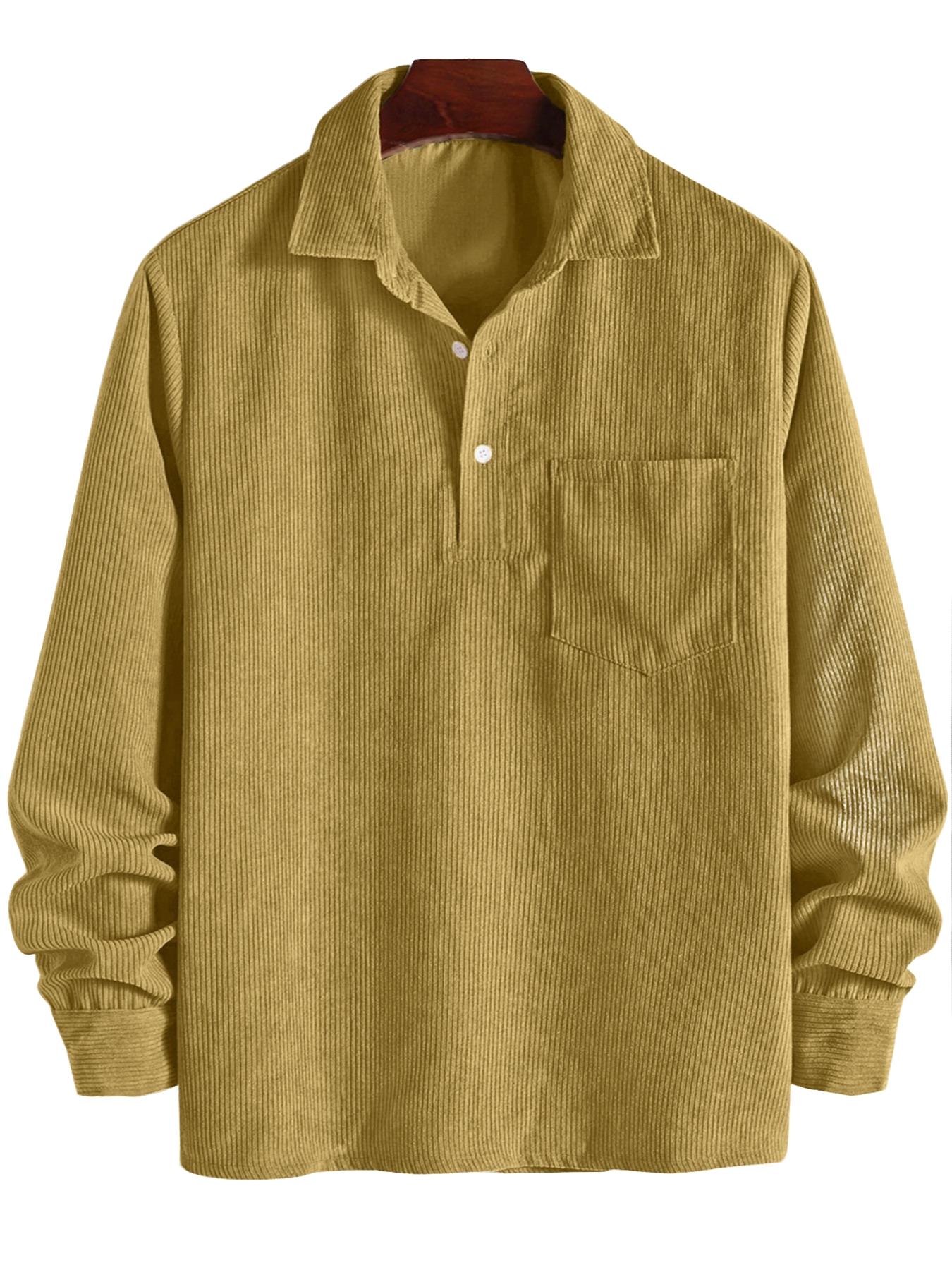 ZAFUL Men's Corduroy Shirts Solid Color Fall Half Button Long Sleeves Polo Shirt Casual Work Collared Shirt with Casual Outdoor Shirt