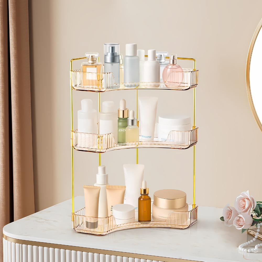 Corner bathroom storage rack, perfume tray for bathroom countertops and vanity organizer, cosmetic storage box, corner storage and organizer rack suitable for bathrooms, kitchens and vanities
