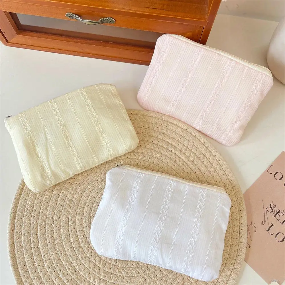 New Grid Vertical Pattern Makeup Bag Large Capacity Skincare Storage Bag Travel Wallet Miscellaneou Storage Cosmetic Bag