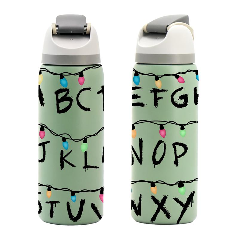 1pc 40oz Stainless Steel Vacuum Insulated Tumbler with Lid and Straw, Stranger Things Alphabet Light Wall Design, Insulated Thermal Cup, Keep Hot 12H / Cold 24H, Retro Sci-Fi Travel Mug, Unique Gift for TV Series Fans and 80s Nostalgia Aesthetic Lovers