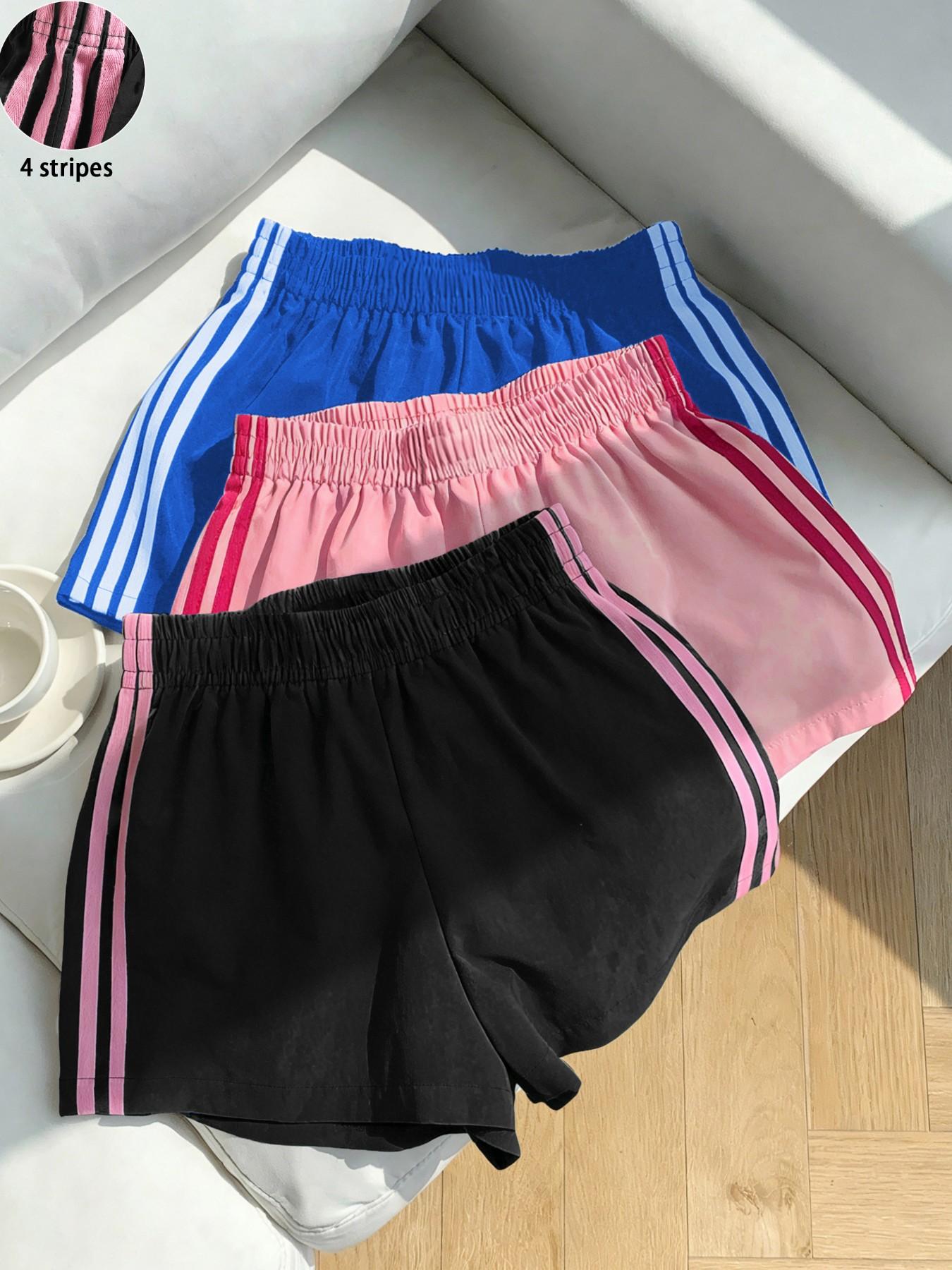Women's Summer Striped Shorts, Casual Loose-Fit, 4-Stripe Design, Perfect for Office & Parties, Versatile Fit, Ideal for Warm Weather