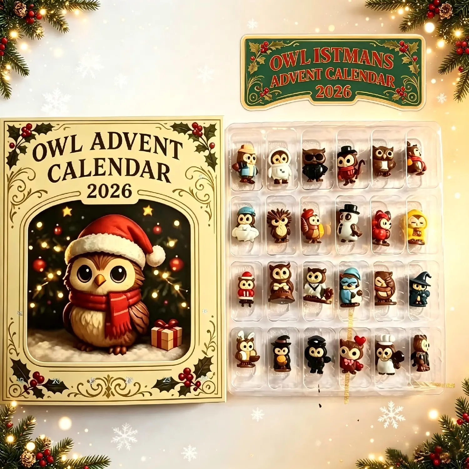 2026 Owl Advent Calendar | 24 Cute 3D Owl Mini Figurines Christmas Countdown Blind Box, Xmas Surprise Gift