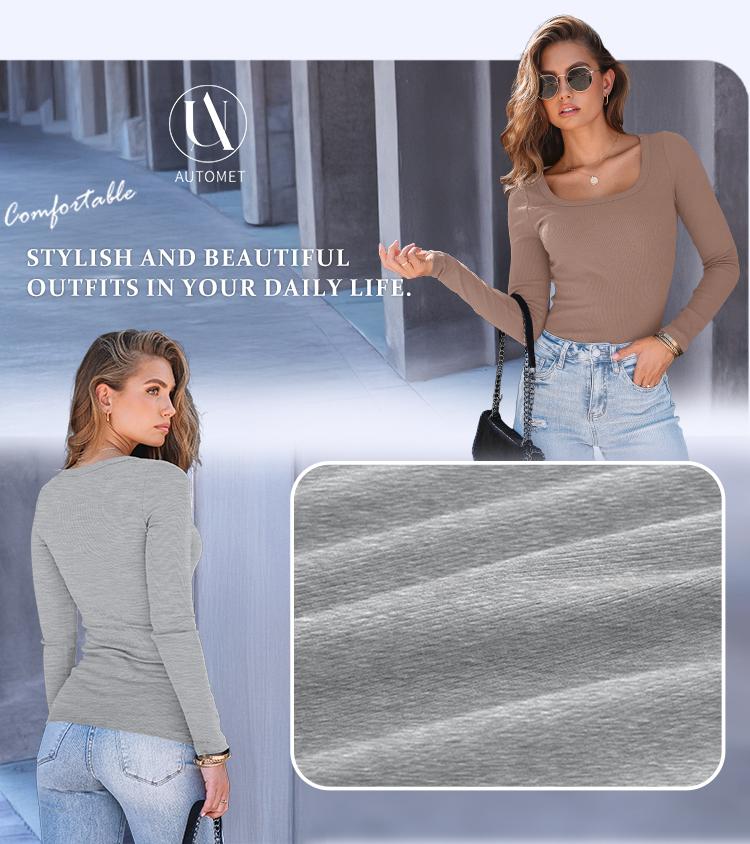 AUTOMET Womens 3 Pack  Ribbed Knit Long Sleeve Shirts Square Neck Tops Casual Basic Tees Crop Tops Fall Outfits Fashion Clothes Fallreshness SpringStatements