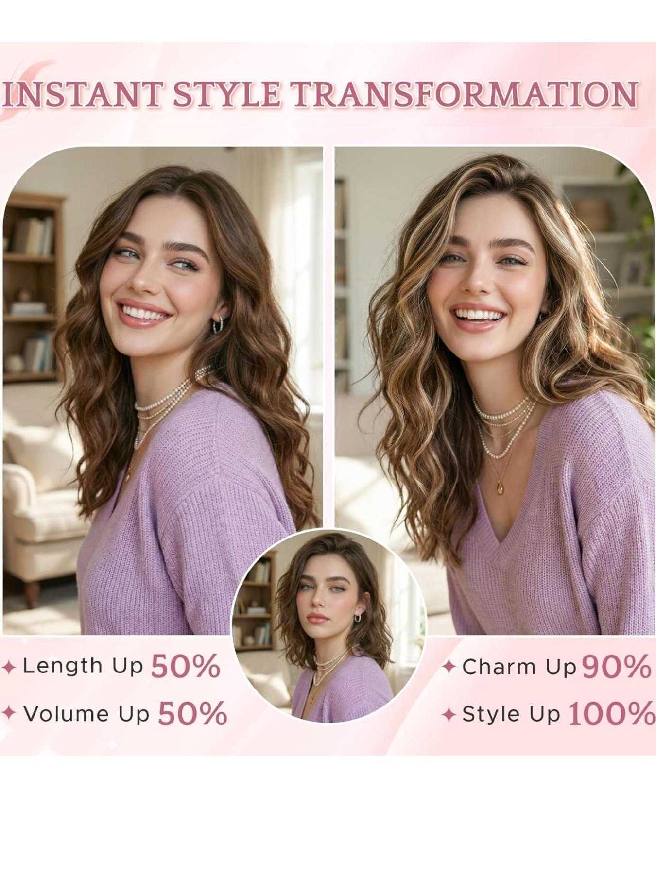 100% Human Hair Extensions, 14-24 Inches Natural Color, Invisible Clip-In Hair Pieces, Women's Hair Extension Set, Real Hair Clips, Straight Natural Hair