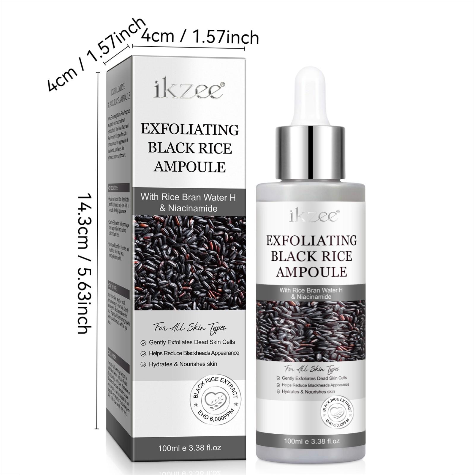 ikzee Black Rice Exfoliating Ampoules 100ml, Hydrating Exfoliant, a gentle mild daily exfoliating scrub for face and body, brightens and removes dead skin cells from all skin types, a daily skincare product.