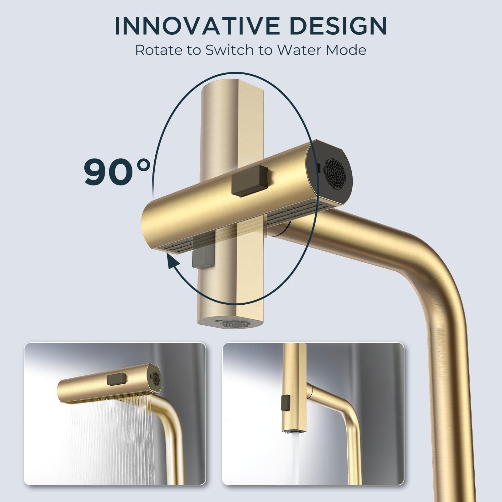 Forious Gold Elegant Kitchen Faucet with Pull Down Sprayer 1 or 3 Hole Waterfall Modern Single Handle Stainless Steel Kitchen Sink Faucets Forious Gold Elegant Kitchen Faucet with Pull Down Sprayer 1 or 3 Hole Waterfall Modern Single Handle Stainless Steel Kitchen Sink Faucets