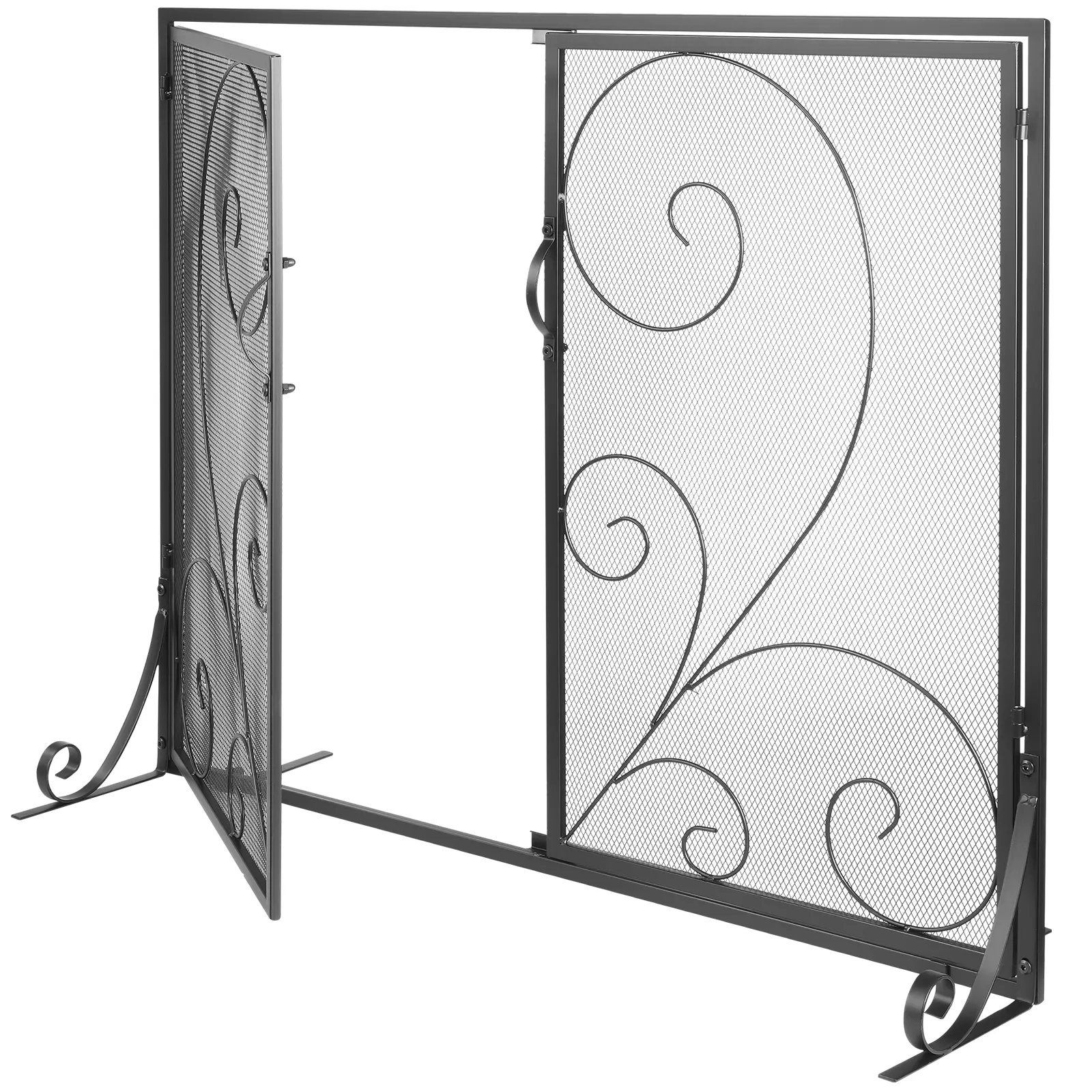 Fireplace Screen 1 Panel with Door, Sturdy Iron Mesh Fireplace Screen, 39"(L) x31.6"(H) Spark Guard Cover, Simple Installation, Free Standing Fire Fence Grate for Living Room Home Decor Vintage