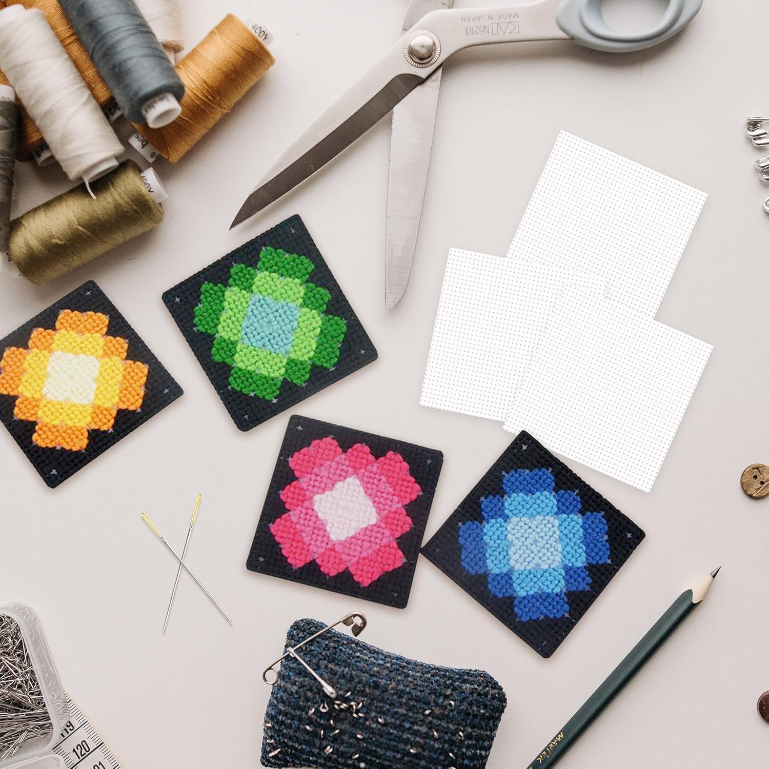 4 Pack 14tc Plastic Mesh Canvas Sheets, 11x8.26 Inches, Ideal for Embroidery, Knitting Projects, Monster Masks & Aquarium Splits