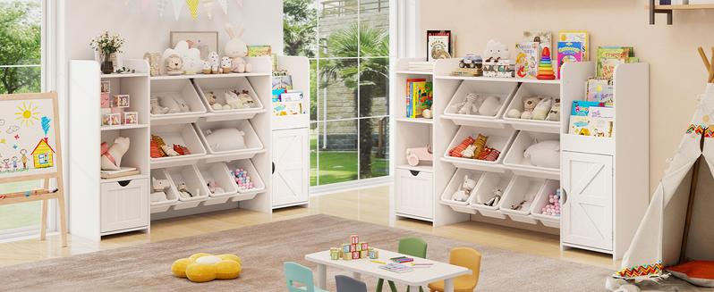 Vabches 55" Large Toy Organizer with 8 Toy Storage Tubs, Storage Boxes and Storage Racks, Tiered Bookshelf and 7 Storage Cubbies, Bookshelf, Playroom Storage and Storage Boxes Vabches 55" Large Toy Organizer with 8 Toy Storage Tubs, Storage Boxes and Storage Racks, Tiered Bookshelf and 7 Storage Cubbies, Bookshelf, Playroom Storage and Storage Boxes