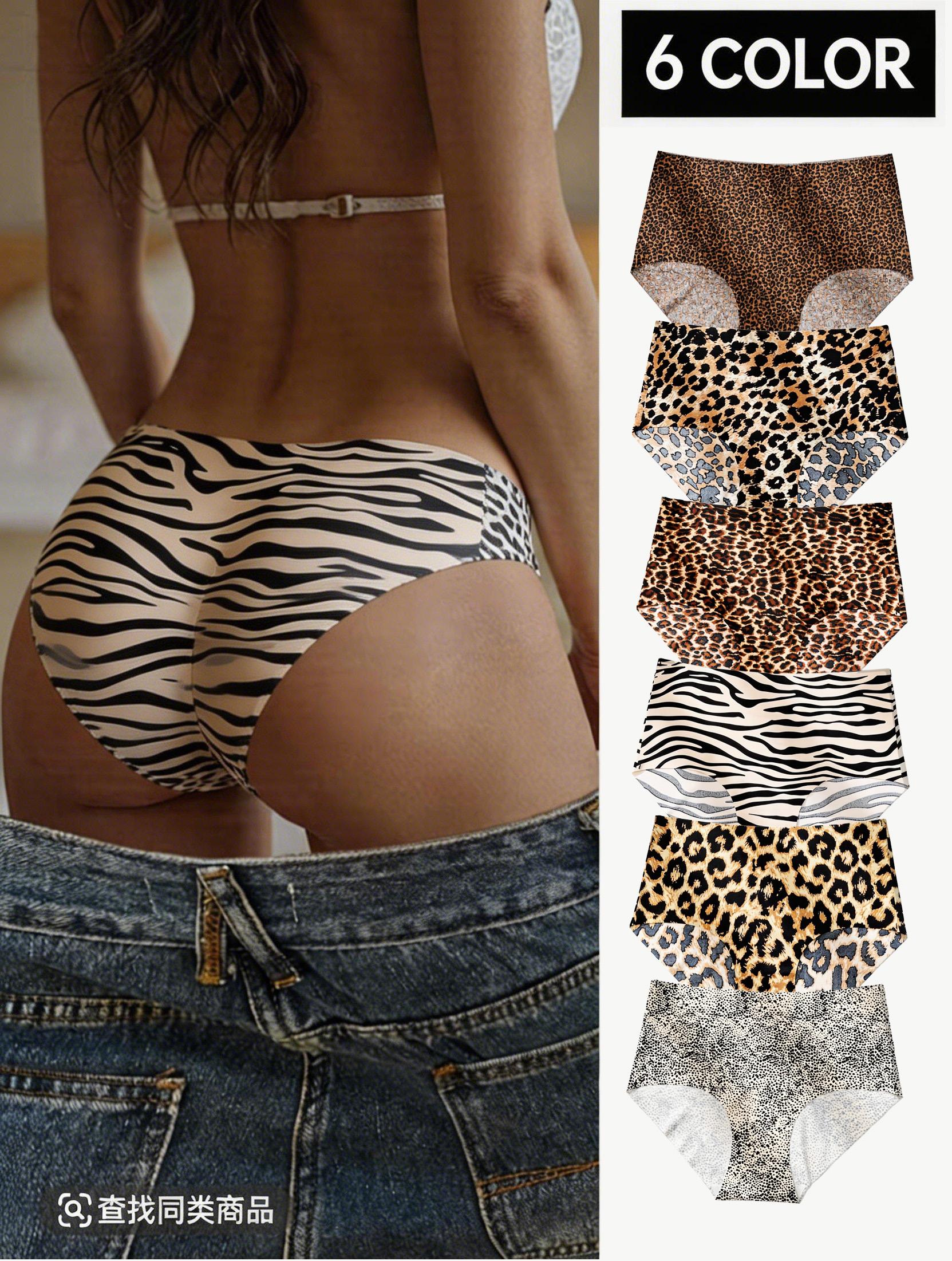 6-Pack Women's Seamless Ice Silk Underwear, High Waist Plus Size Leopard Print, Comfortable Fashion Intimates