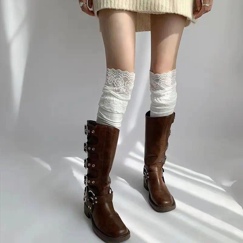 Korean Sexy Lace Thigh High Stockings for Women, Lolita Over The Knee High Socks, Sheer Lace Top Boot Socks for Daily & Cosplay