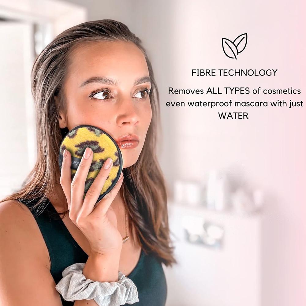 1/4pcs Leopard Print Microfiber Makeup Remover Pad, Reusable Wet & Dry Cleansing Towel, Lazy Women's Skincare Tool, Round Hanging Hook Design