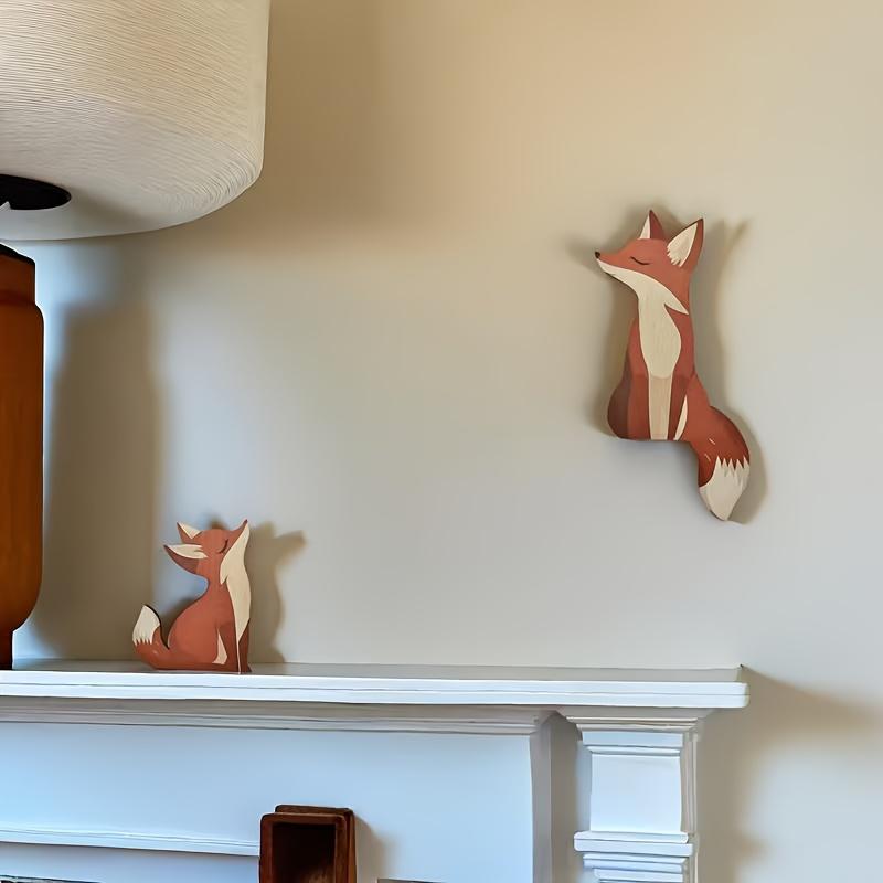 2D Cute Fox Wood Wall Art Decor, 2 Pieces, Halloween Christmas Mother's Day Gift, Animal Wall Art, Door Frame Corner Decoration
