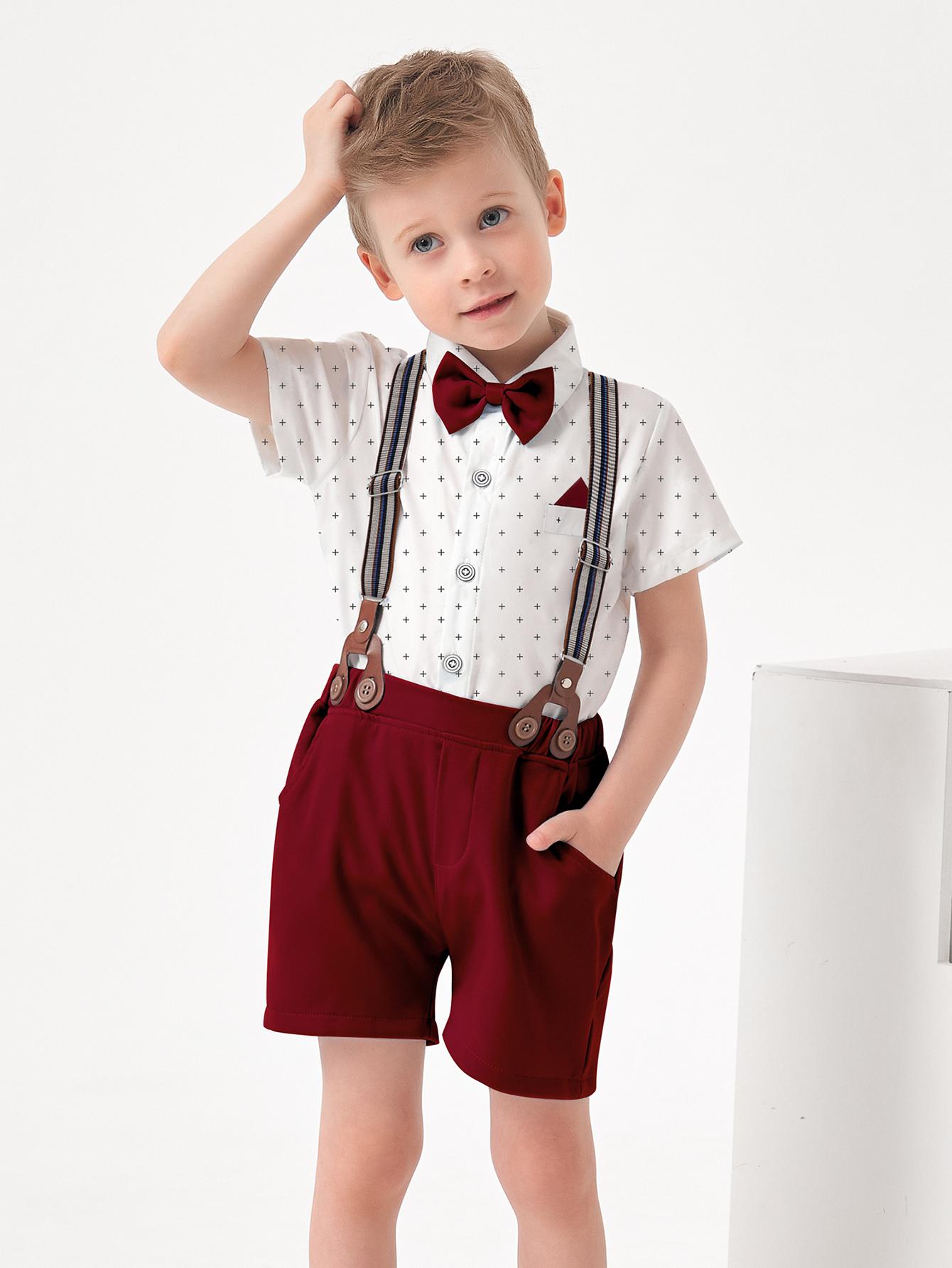 Baby Boy Suit Set cute clothes set  Church Christening Party Outfit Set 3-Piece Set Shirt, Suspender Shorts, Bow Tie 1-5 Years Toddler Boys' Clothing