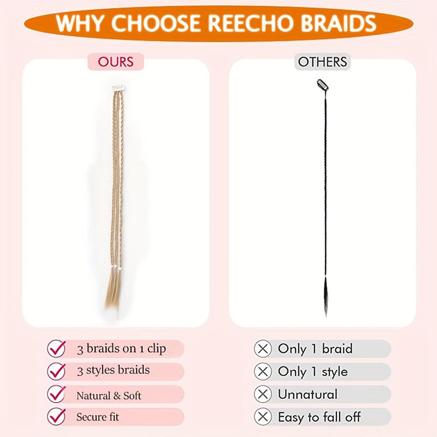 Three-strand braided hair extensions for women, BB clip-in boxing braids, 2-piece set