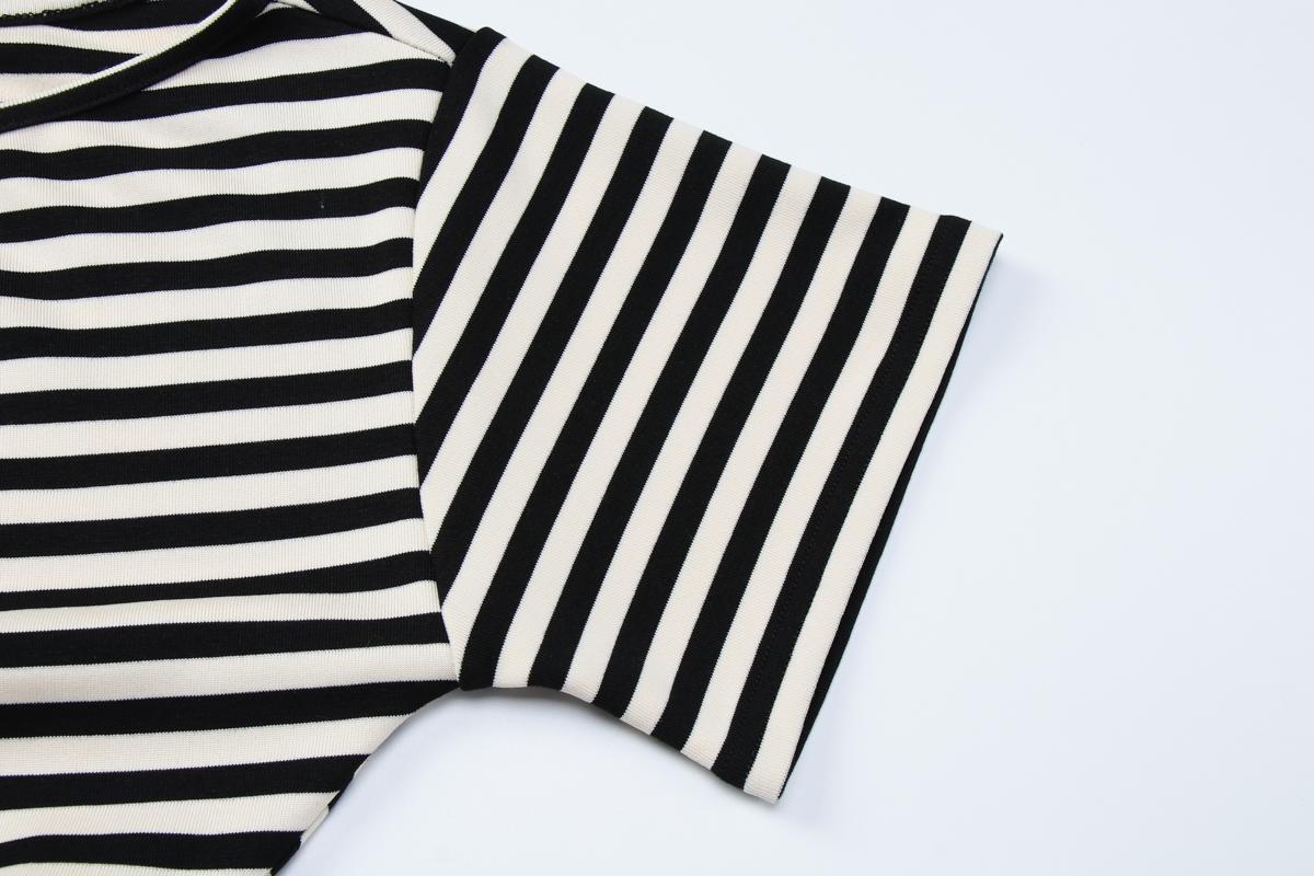 Women Summer Fashion Short Sleeve Asymmetrical One Shoulder Striped Asymmetric Hem T Shirt Tops Tee Casual Daily Tops