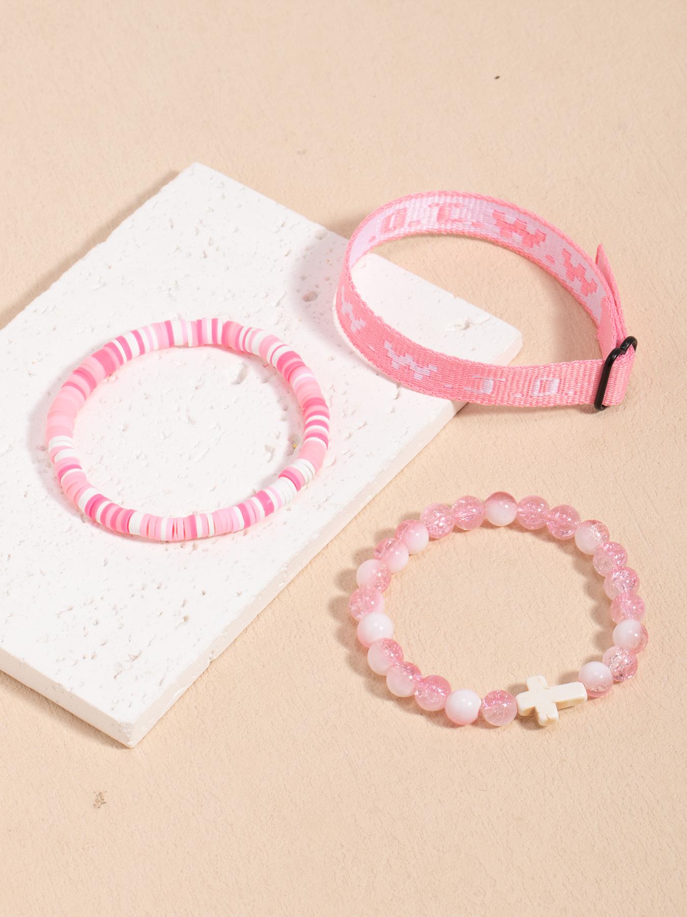 WWJD Letter Beaded Bracelet, Fashionable Cross Charm Decor Beaded Bracelet for Women & Men, Trendy All-match & Exquisite Jewelry for Birthday Gift, Neutral Design, Stackable Bracelets