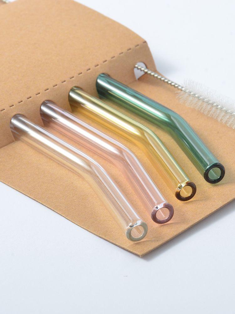 Coloful Reusable Glass Straws Set for Juice / Beverage / Smoothie / Shakemile, Dishwasher Safe and Shatter Resistant .
