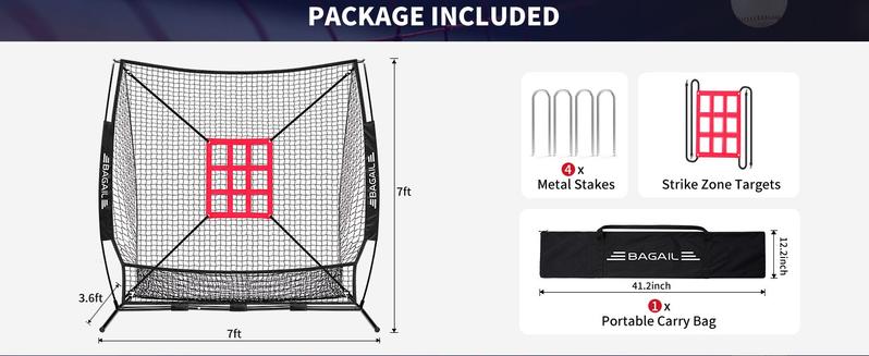 【Holiday Haul】BAGAIL 7x7 ft Baseball & Softball Practice Net with Bow Frame for Batting, Hitting, Pitching, Portable Baseball Throwing Net with Strike Zone, Carry Bag, Baseball Training Aid for All Levels family sport