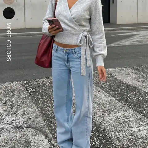 Women's V-Neck Wrap Tie Knit Sweater, Casual Basic Long Sleeve Solid Color, Cute Cozy Street Sweater Top for Fall and Winter Daily and Going‑Out Wear, Comfortable and Stylish Top