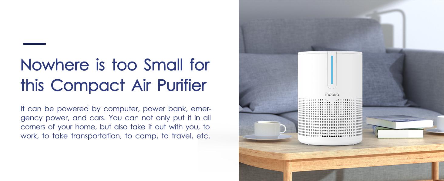 MOOKA 2-Pack Air Purifiers H13 HEPA Filter for Home Bedroom Up to 300Ft² with USB Cable, Night Light, 3-Stage High-Performance, 15dB Sleep Mode, 4 Fan Speeds, Pet & Smoke Removal, Travel-Friendly, M01