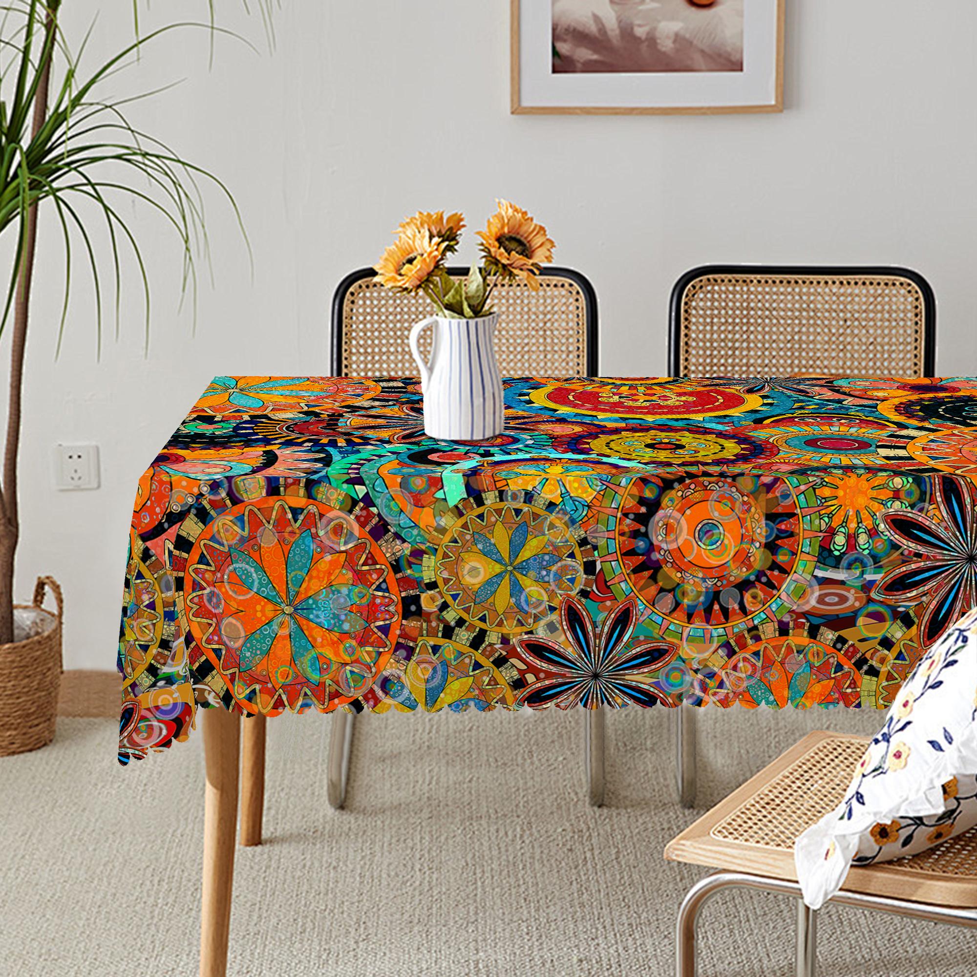 1pc Bohemian Printed Tablecloth, Mandala Kashmir Paisley Polka Polka Dot Beauty Pattern Printed Rectangle Tablecloth, Holiday Party Tablecloth, Outdoor Decoration Round Tablecloth, Kitchen Accessories, Rural Farmhouse Tablecloth Gifts table  linens