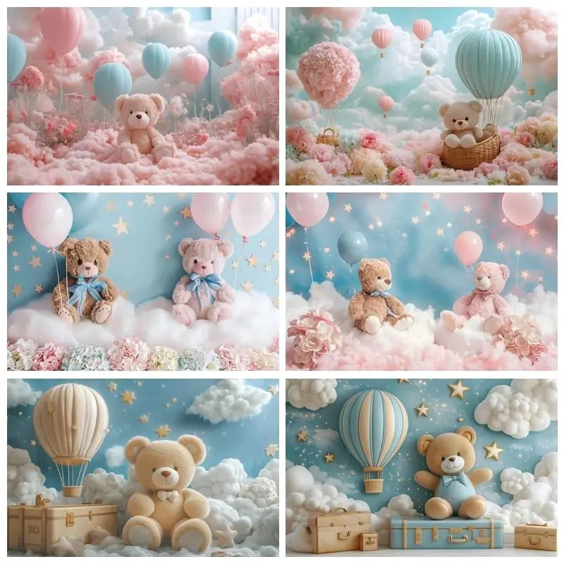 Teddy Bear Baby Birthday Party Decor Photography Backdrop Newborn Baby Shower Cake Smash Banner Photo Background Studio Props