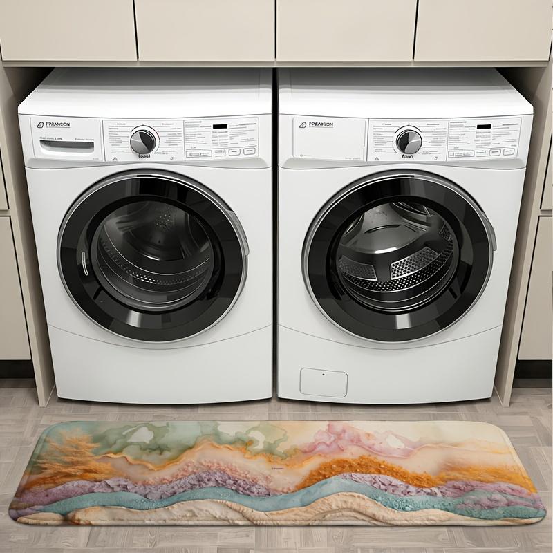 Colorful Abstract Wave Patterned Runner Rugs Made of Flannel, Featuring Quick-Drying, Absorbent, And Non-Slip Properties