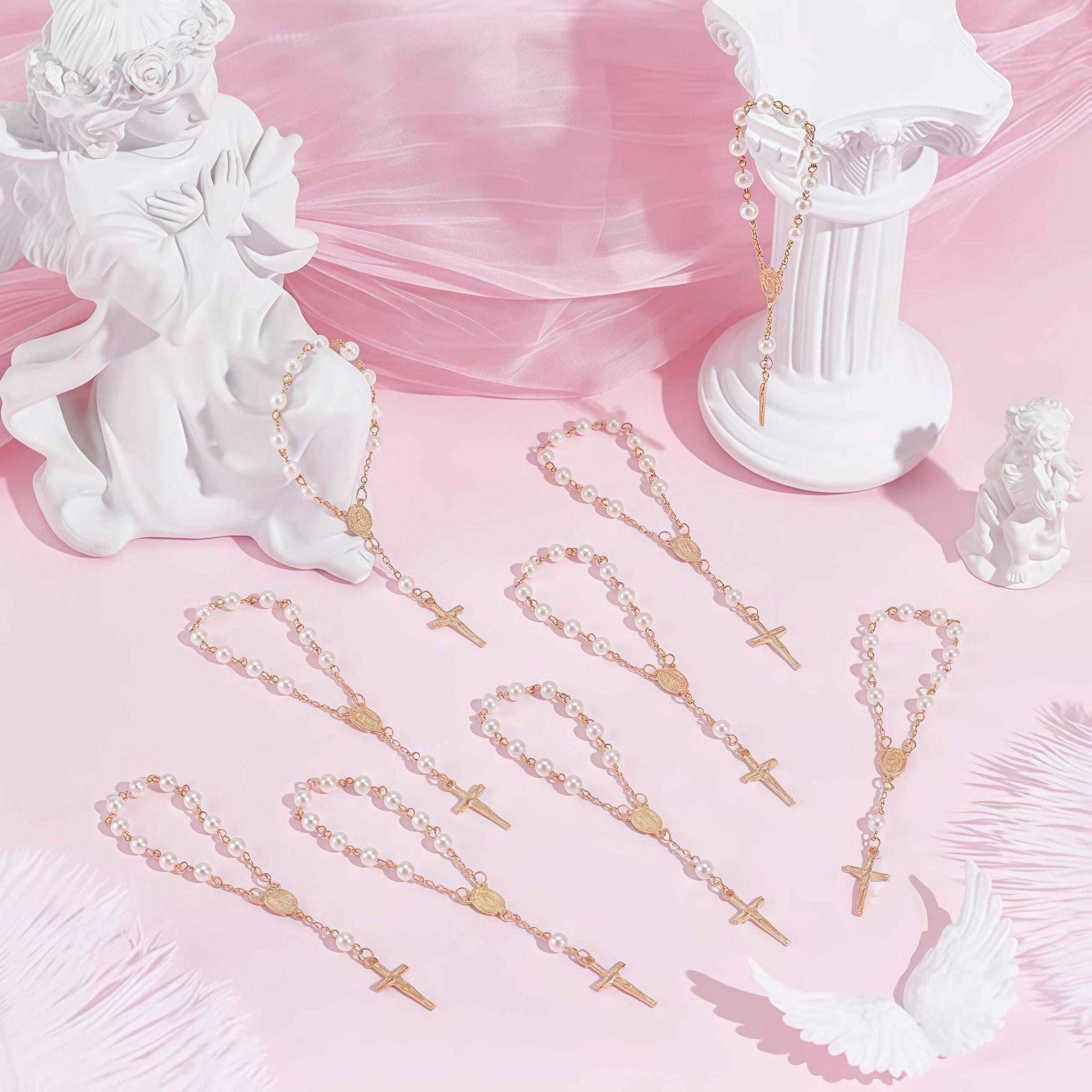 120pcs Baptism Shower Wedding First Communion Decoration Kit, Includes Mini Beads, Cross-Shaped Boxes, Gift Bags, Kraft Paper Labels