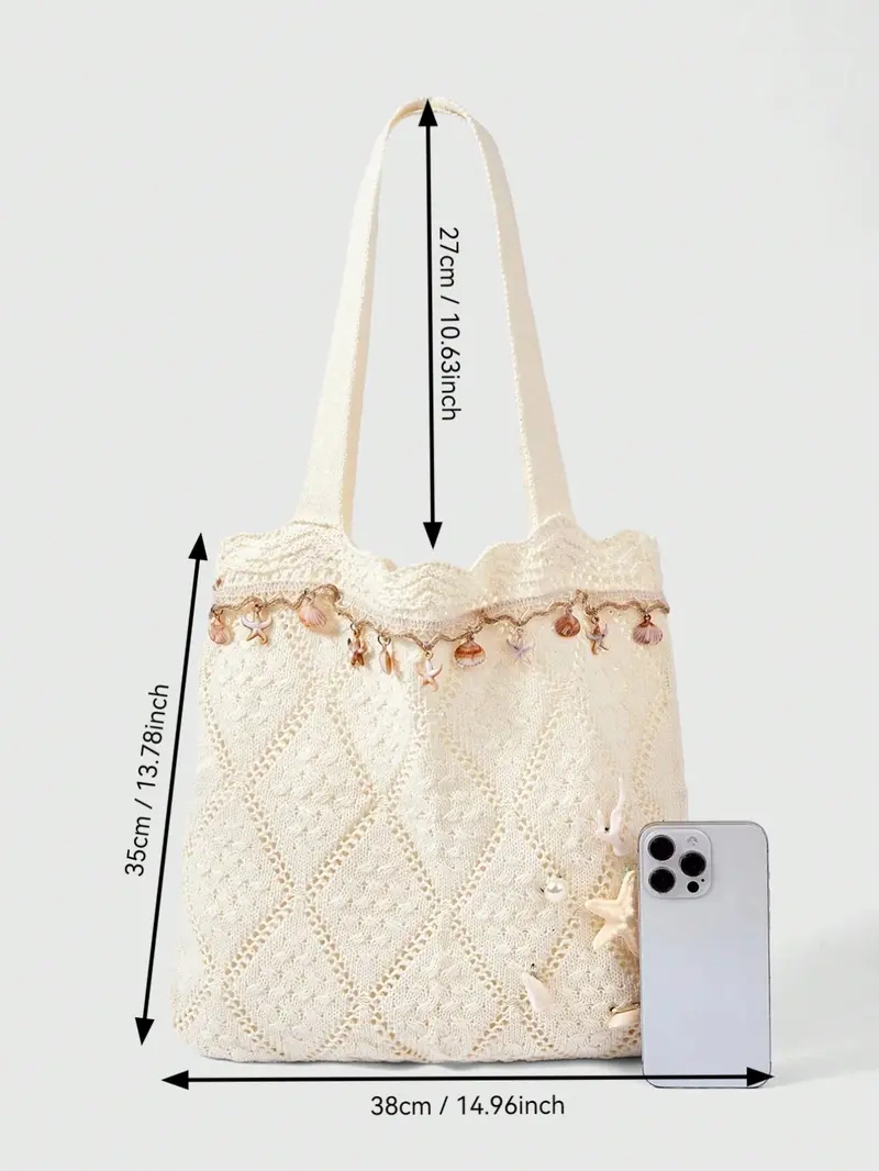 Fall Winter Vacation Starfish Shell Crochet Beach Bag, Woven Sand Satchel with Accessories, Fashionable Casual Lady Handbag Set, Fashionable Patterned Bag, Fashion Bags