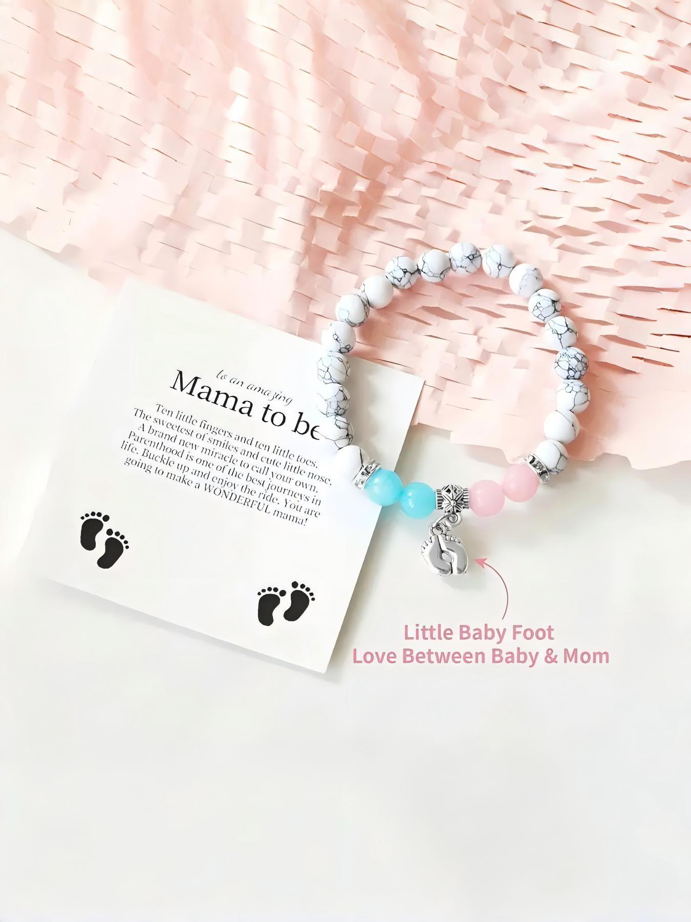 White turquoise footprint pendant bracelet - Mother's Day gift, pregnancy gift, gift for pregnant women, gift for new mothers, beaded bracelet for new mothers