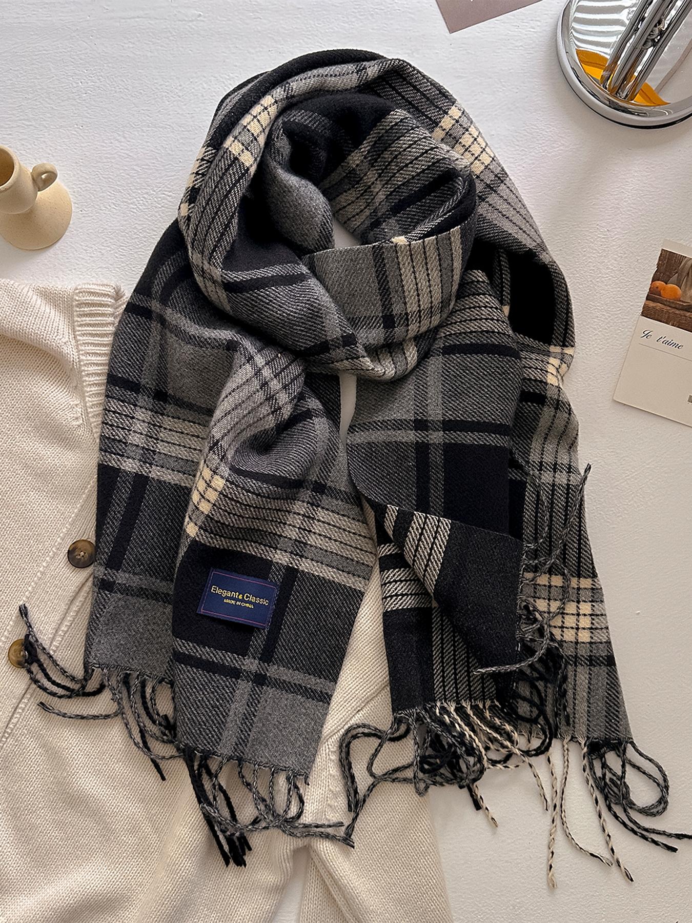Women's Plaid Scarf Fitted Style, Fall & Winter Casual Fashion Accessory, Perfect for Christmas, Warm Knit Wrap, Checkered Scarf