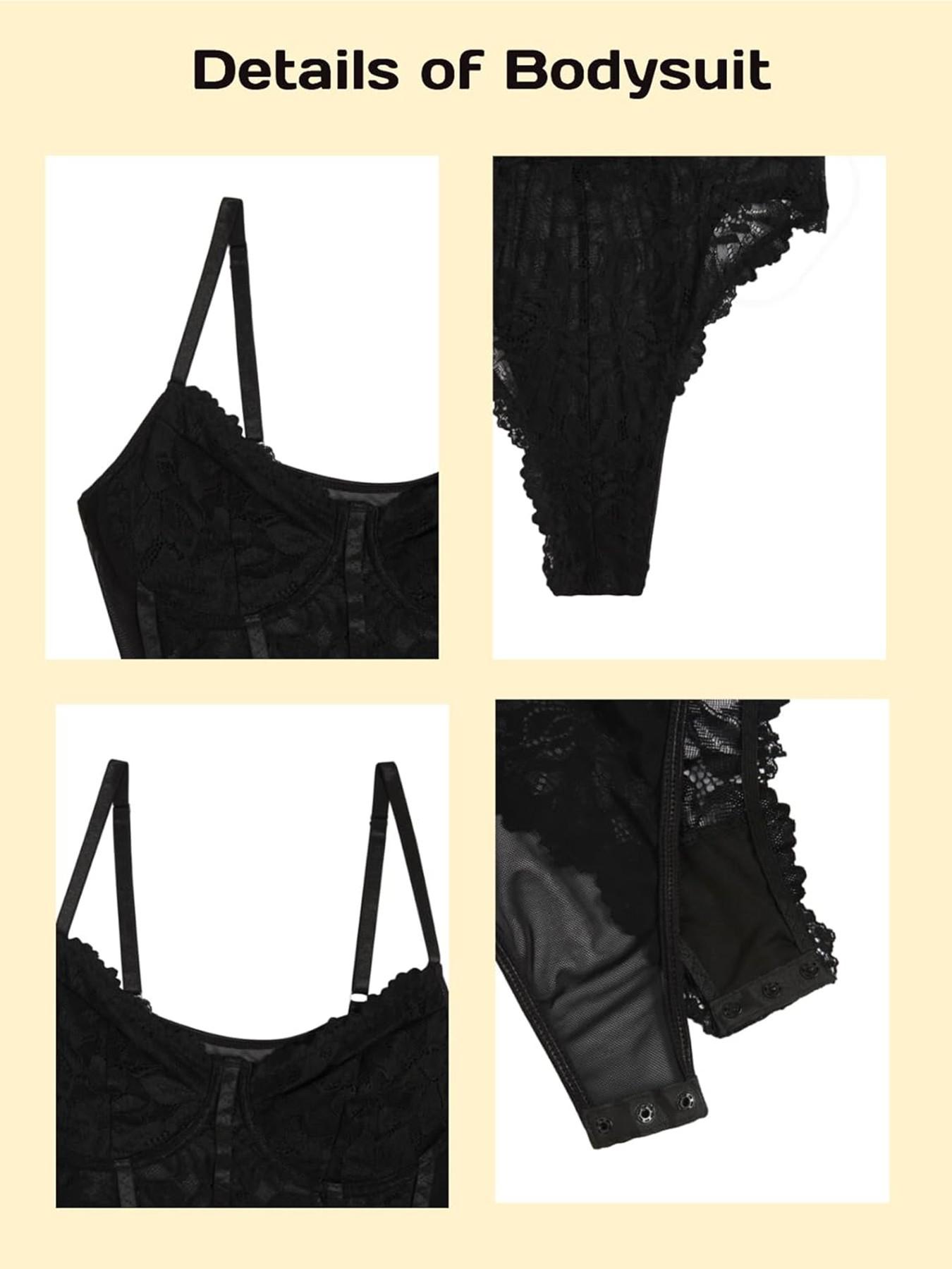 Women Spaghetti Strap Floral Lace Corset Bodysuit, V Neck Scalloped Sheer Mesh, Slim Waist Shaping, Casual Romper for All Seasons