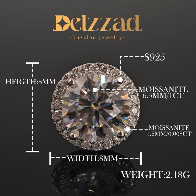 Delzzad 18k Gold-Plated Iced Out Halo Stud Earrings D Color VVS Synthetic Moissanite Stud Earrings Jewelry S925 Studs Perfect Birthday Mother’s Day Christmas Gift for Men Women Wedding Set