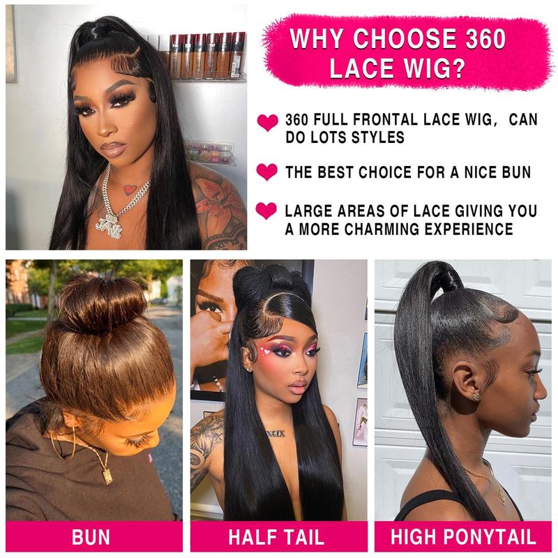 360 Lace Frontal Wigs Human Hair Bone Straight Lace Front Wigs For Women Brazilian Lace Front Wig Pre Plucked 180% Density