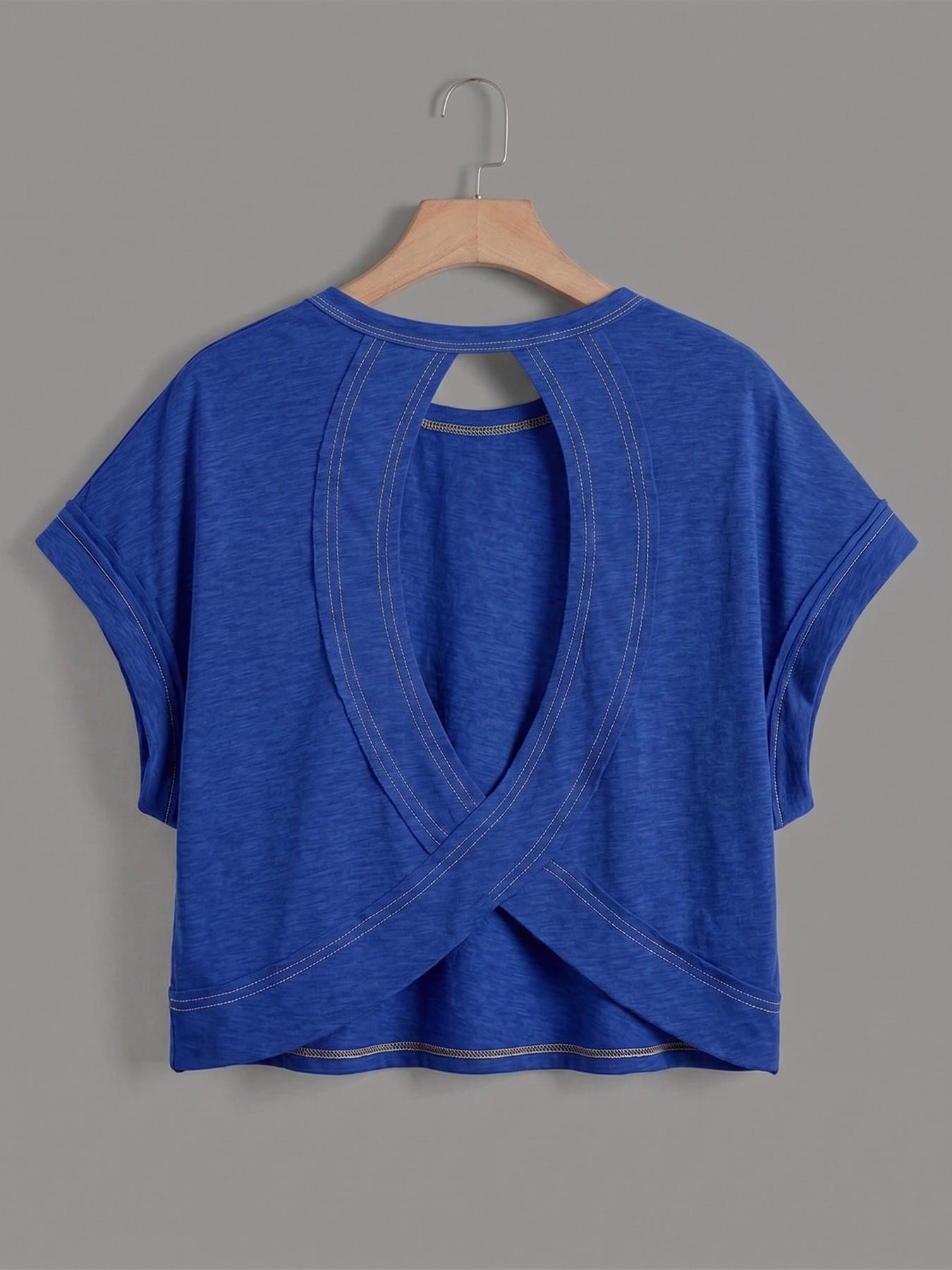 Women's Cut Out Back Batwing Sleeve Tee, Stylish Fashion Top, Unique Design, Minimalist, Perfect for Casual Wear, Comfortable & Trendy