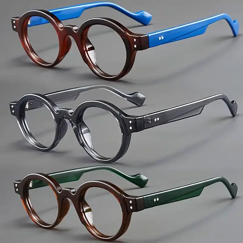 3PCS men's and women's classic retro round rice nail trendy high-definition reading glasses, Reading eyeglasses - PC material,+1.0 to+4.0 degrees, lightweight and durable