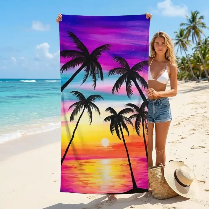 Coconut Palm Tree Beach Towel Oversized 35"x70" Quick Dry Sand-Free Colorful Sunset Beach Towels Soft Thin Lightweight Microfiber Towels for Swim Pool Camping Travel
