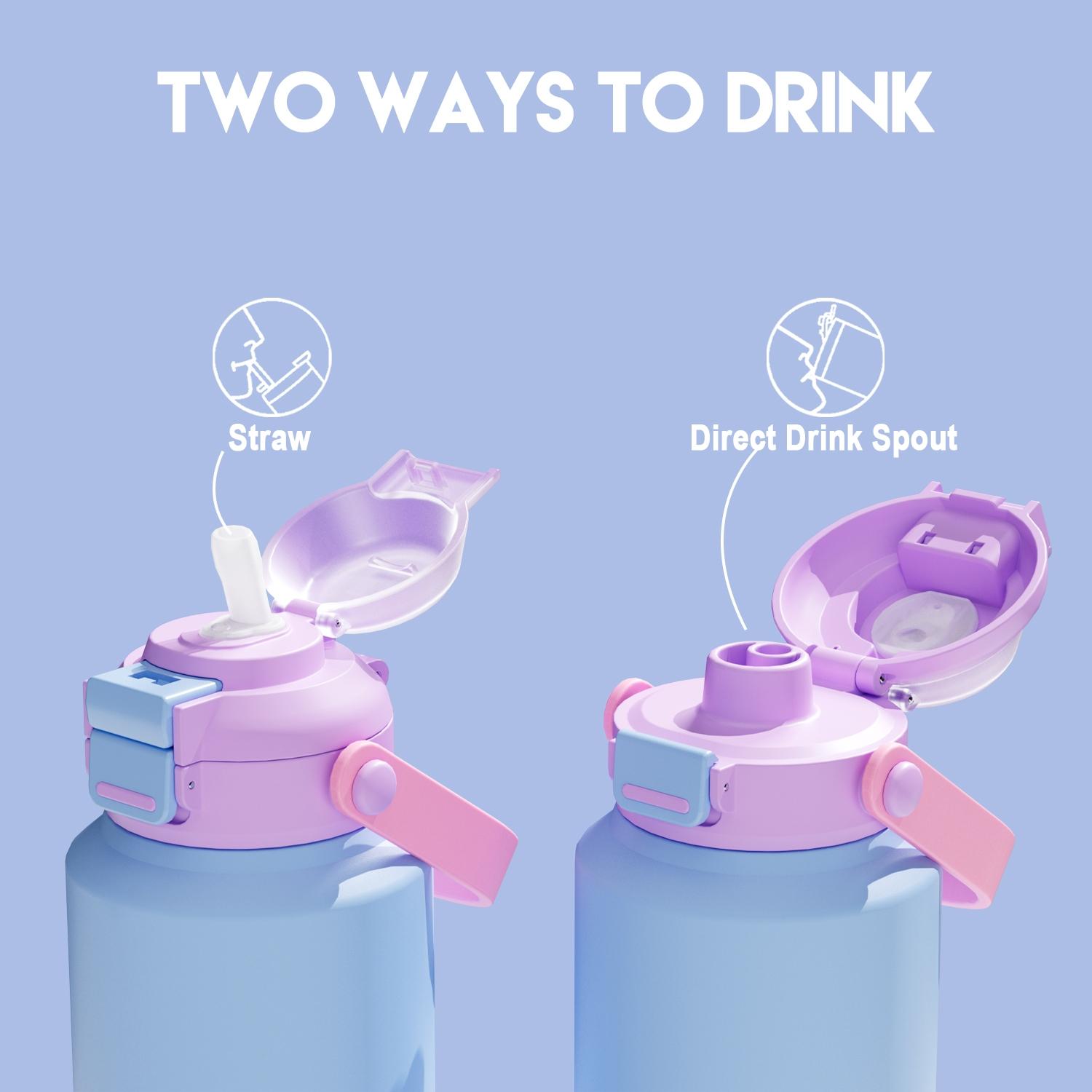 Stainless Steel Vacuum Flask, 1 Count Double Handle Sports Cup, Straw and Direct Drink Spout, Hydration Tumbler for Outdoor, Sport, Campus, Home, Travel Accessories, Summer Cool Stainless Steel Leakproof Tumbler, Thermos Cup