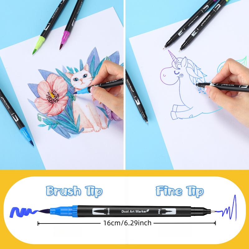 Art Supplier Dual Brush Markers Pens, Artist Coloring Marker Set, Fineliner & Brush Tip Pen with Premium Case for Adults Coloring Books Journal, Drawing, Doodlin, Art Supplies, Art Materials