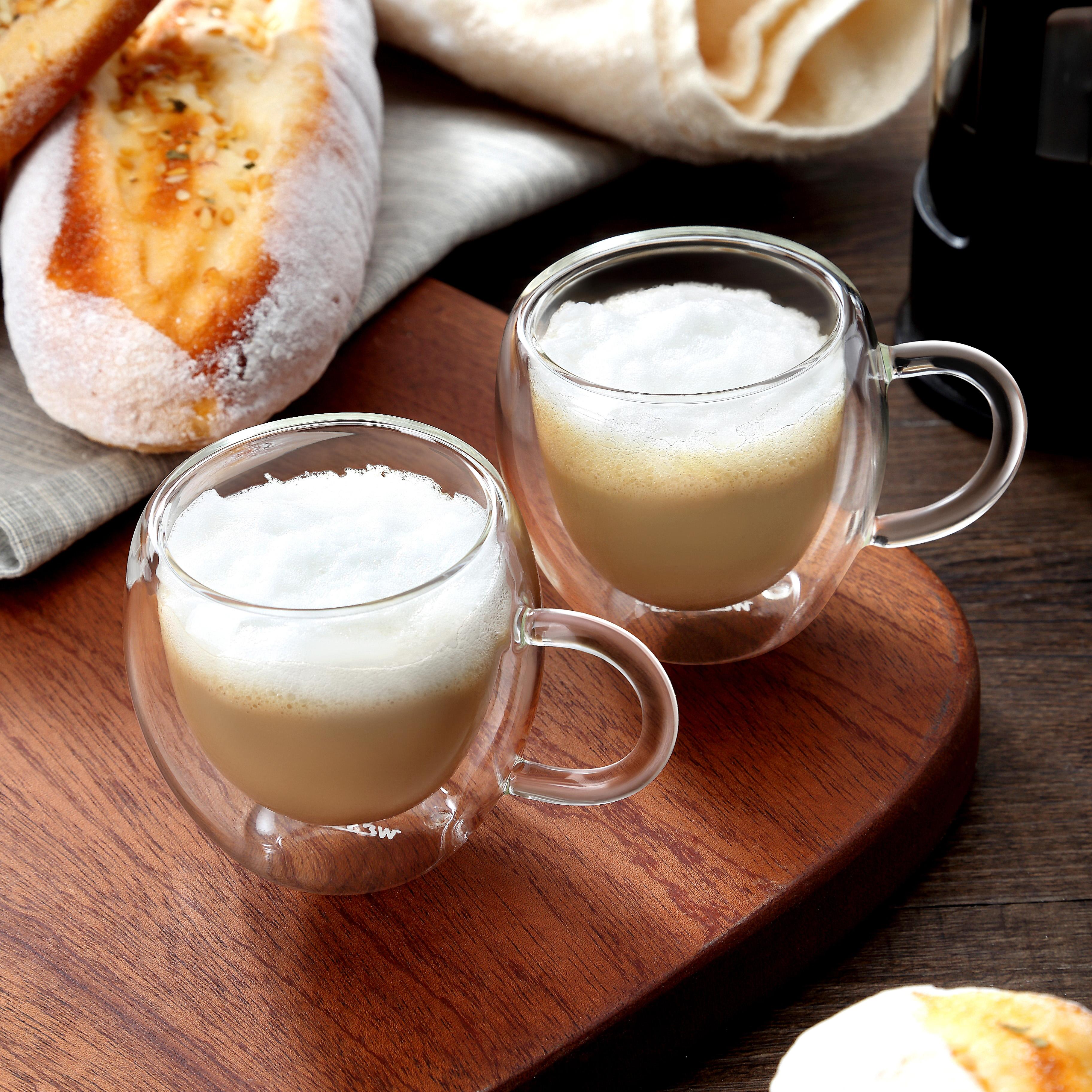 2.5oz Double Walled Espresso Coffee Cups Set of 4 with Handle,Clear Expresso Shot Cup Glasses,Tazas de Cafe Expreso,Drinkware Essentials,Borosilicate